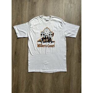 Vintage 90s NHL Boston Bruins Millers Court Hockey Stedman XL White Shirt Rare